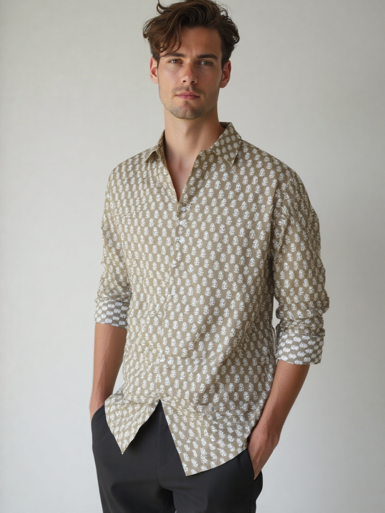 Camicia Unisex Medium Marrone in Light Cotton