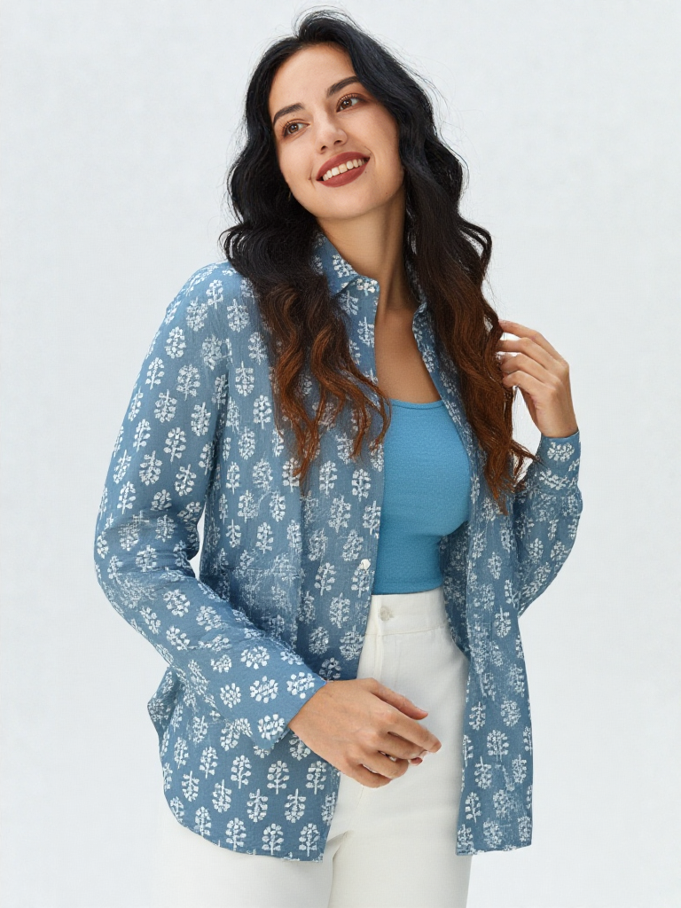 Camicia Unisex Blu Denim Chiaro in Light Cotton