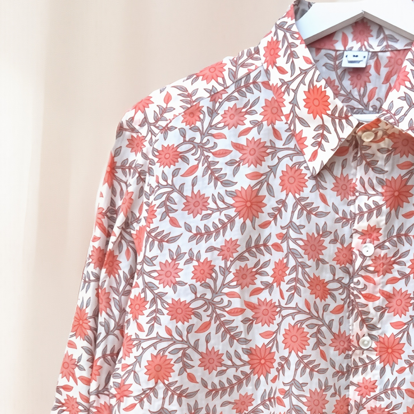 Camicia Unisex Medium Fiori Arancioni in Light Cotton