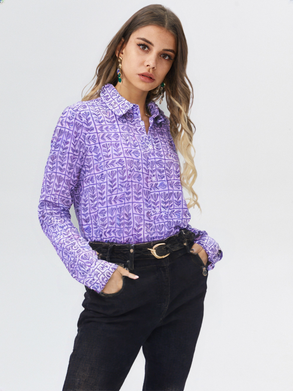 Camicia Unisex Medium Floreale Lilla in Light Cotton