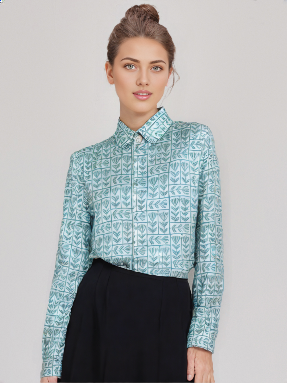 Camicia Unisex Small Verde Leggero Floreale in Light Cotton