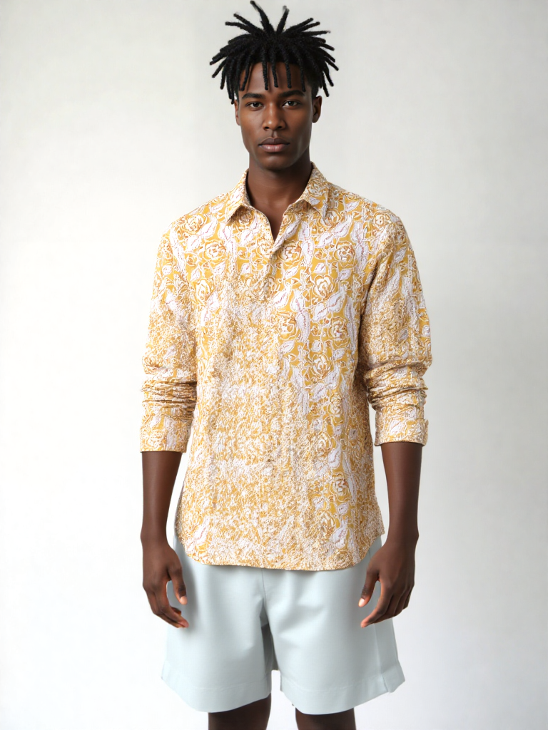 Camicia Unisex Small con Rose in Giallo in Light Cotton