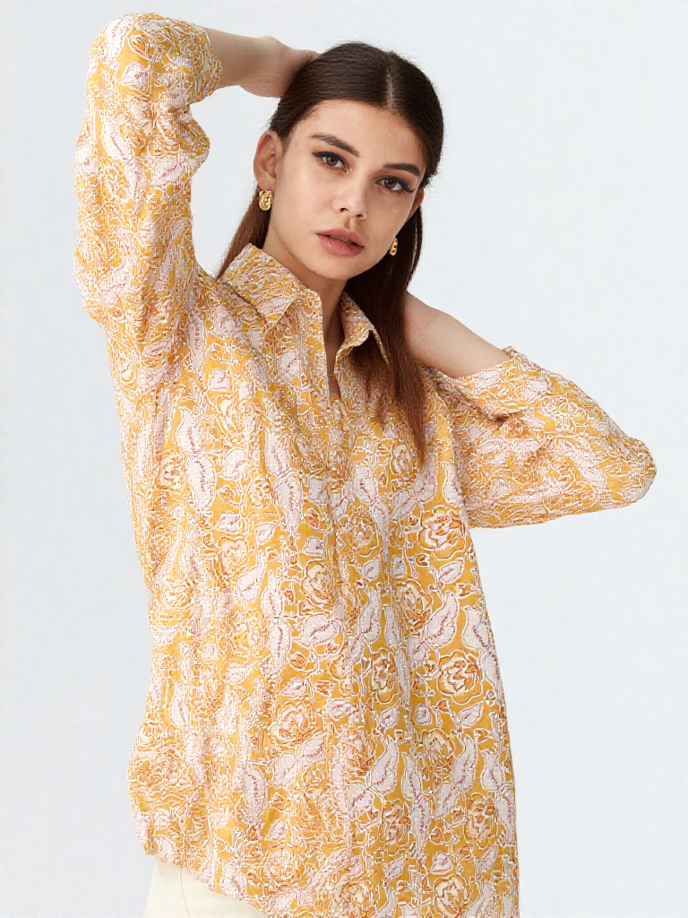 Camicia Unisex Small con Rose in Giallo in Light Cotton