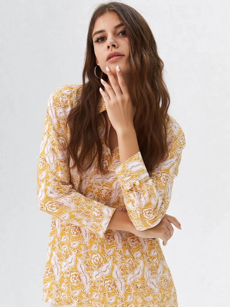 Camicia Unisex Small con Rose in Giallo in Light Cotton