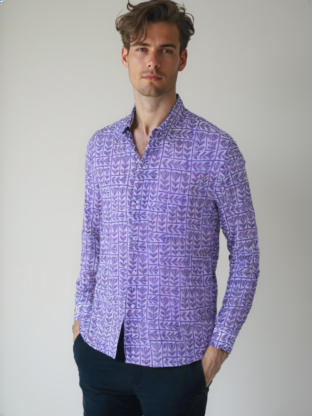 Camicia Unisex Medium Floreale Lilla in Light Cotton