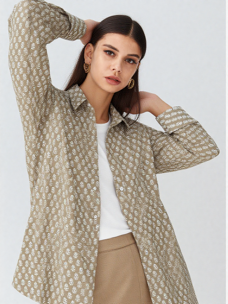 Camicia Unisex Medium Marrone in Light Cotton