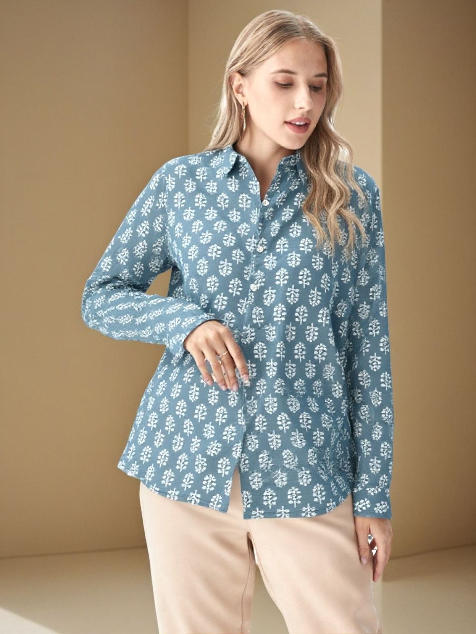 Camicia Unisex Blu Denim Chiaro in Light Cotton