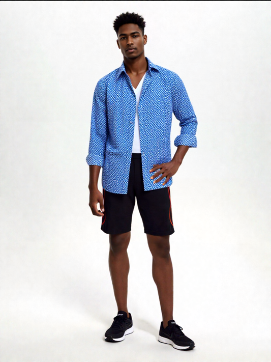 Camicia Unisex Medium Blue Mare in Light Cotton