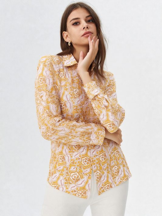 Camicia Unisex Small con Rose in Giallo in Light Cotton