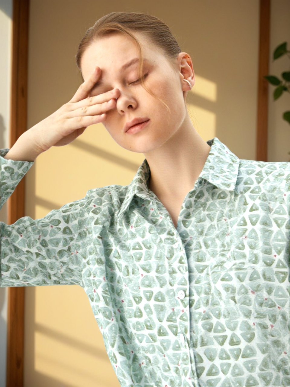 Camicia Unisex Large in Verde Salvia in Light Cotton