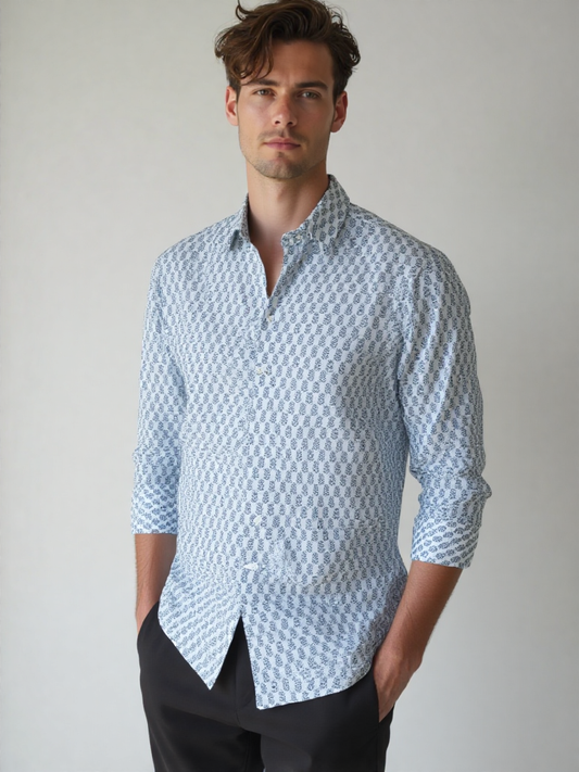 Camicia Unisex Large Azzurro Polveroso in Light Cotton