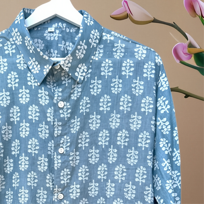 Camicia Unisex Blu Denim Chiaro in Light Cotton