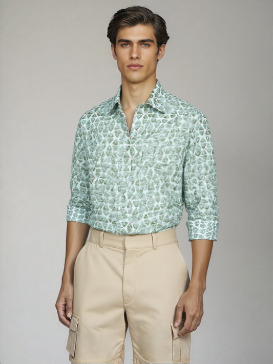Camicia Unisex Large in Verde Salvia in Light Cotton