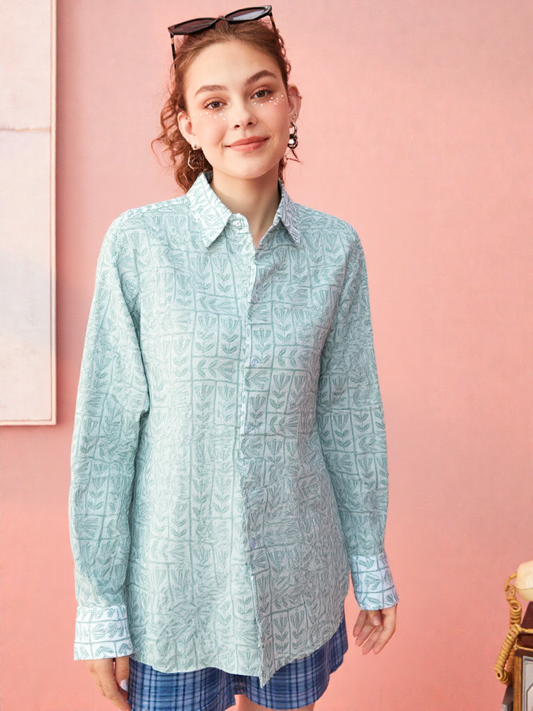Camicia Unisex Small Verde Leggero Floreale in Light Cotton
