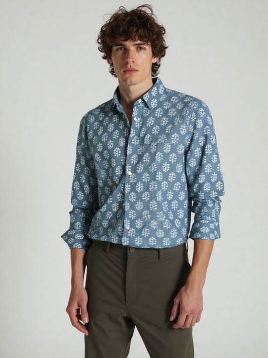 Camicia Unisex Blu Denim Chiaro in Light Cotton