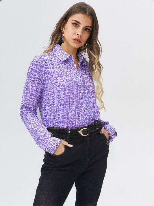 Camicia Unisex Medium Floreale Lilla in Light Cotton