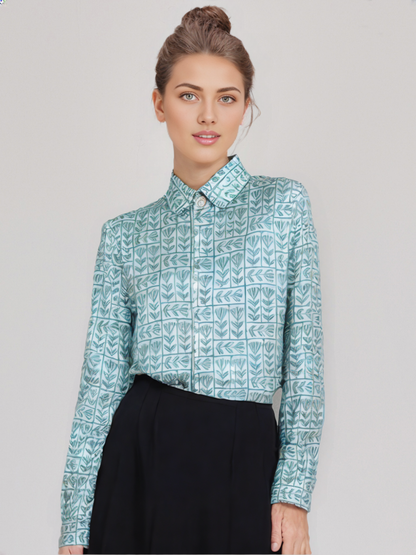 Camicia Unisex Small Verde Leggero Floreale in Light Cotton