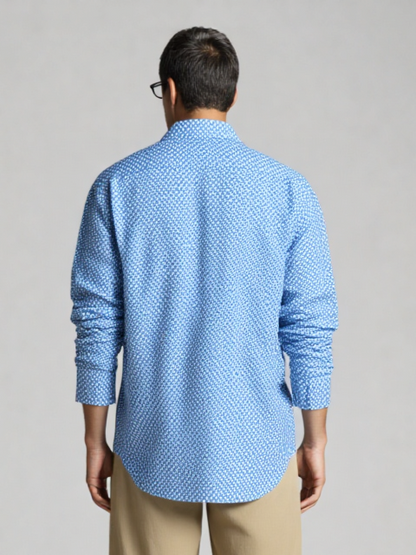 Camicia Unisex Large Blu Geometrica in Light Cotton