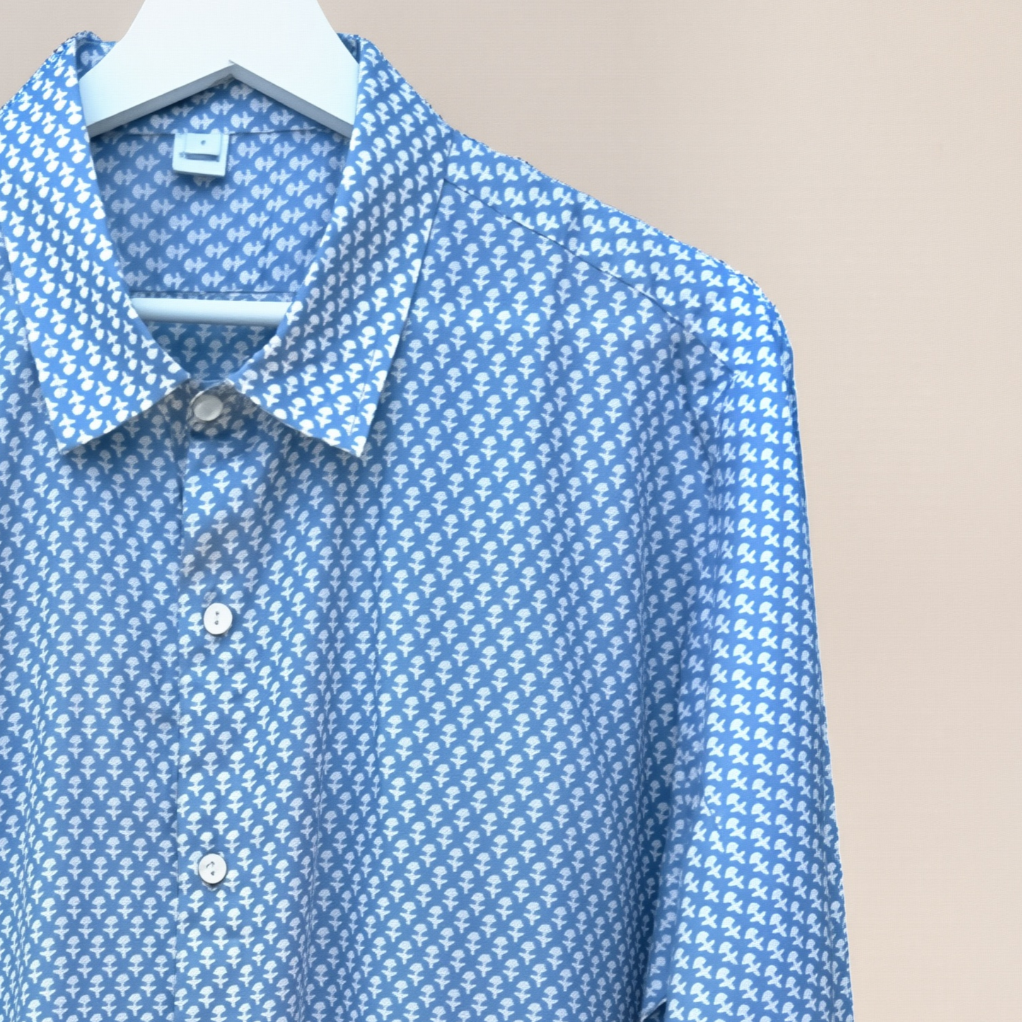 Camicia Unisex Large Blu Geometrica in Light Cotton